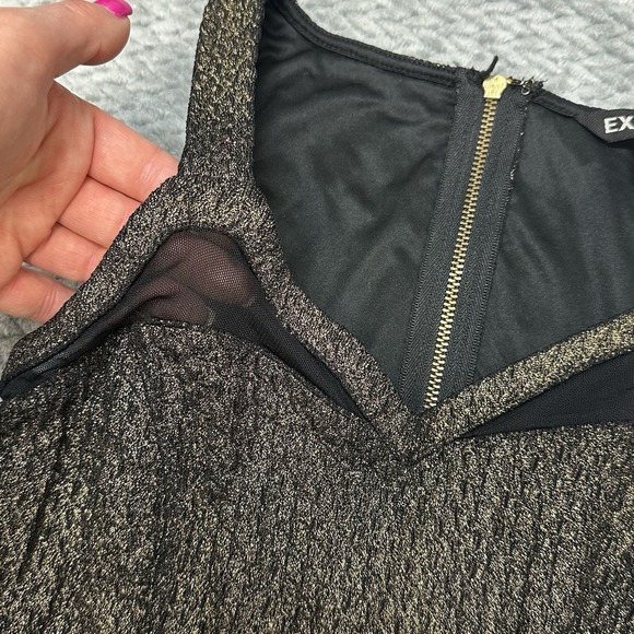 Express Y2K Dress Womens S Size 0 Mesh See Through V Neck Black Gold Whimsygoth - Picture 3 of 12